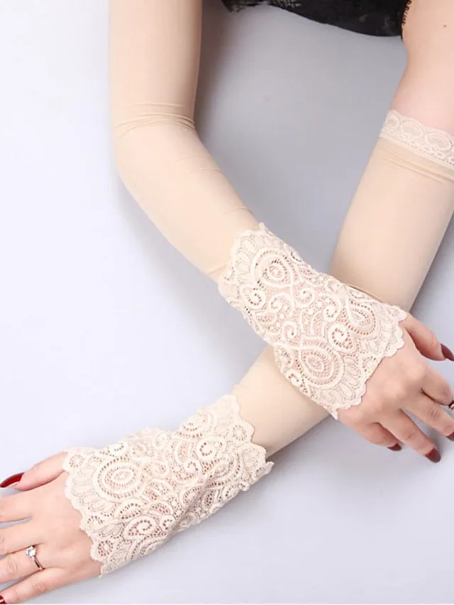 1 Pair Women Sunscreen Arm Sleeve Driving Gloves Summer Sun Protection Driving Gloves Fingerless Wrist Elastic Sleeve Lady Long Gloves for Women