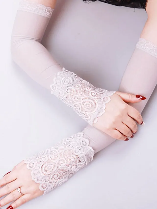 1 Pair Women Sunscreen Arm Sleeve Driving Gloves Summer Sun Protection Driving Gloves Fingerless Wrist Elastic Sleeve Lady Long Gloves for Women