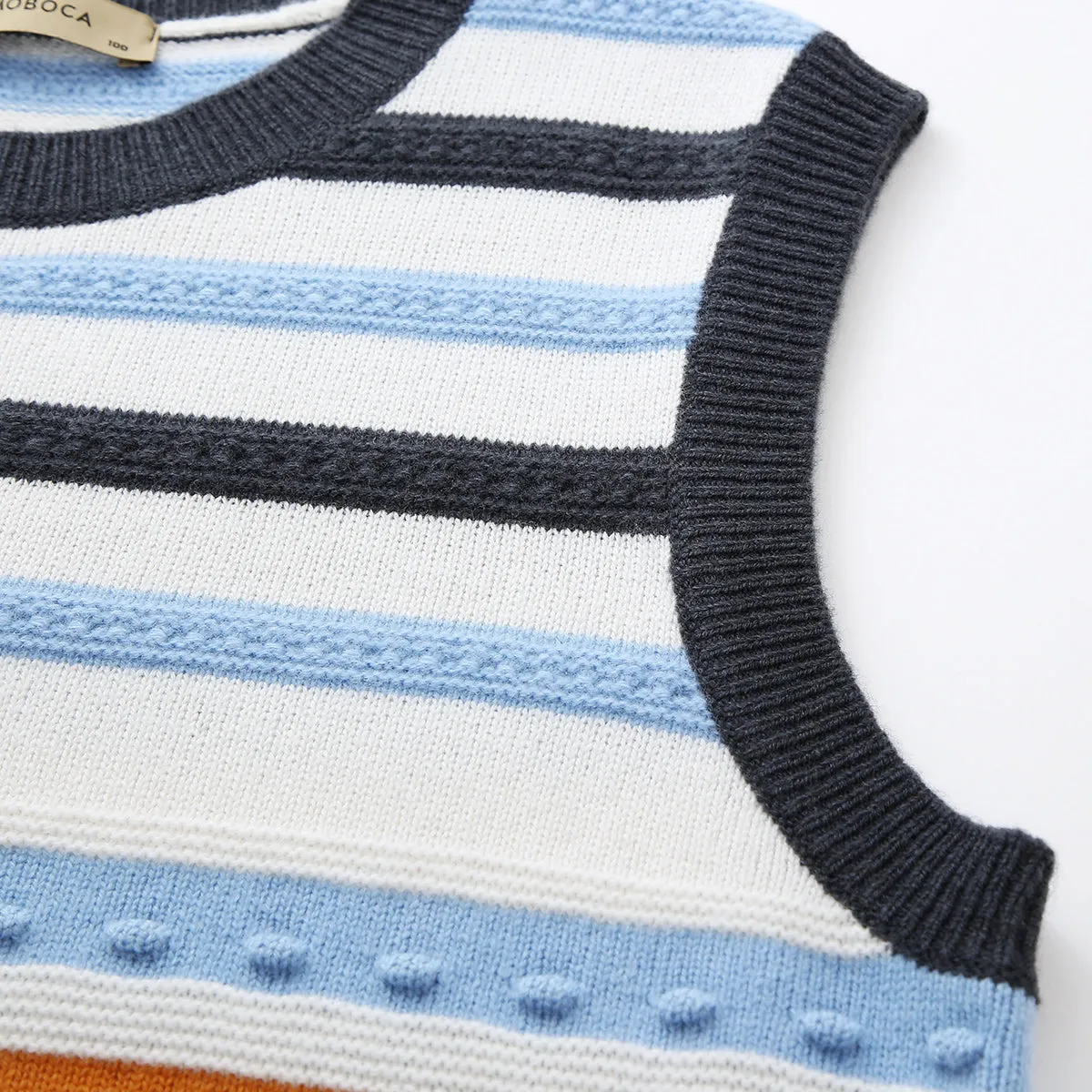 100% Wool Retro Striped Knit Sweater Vest