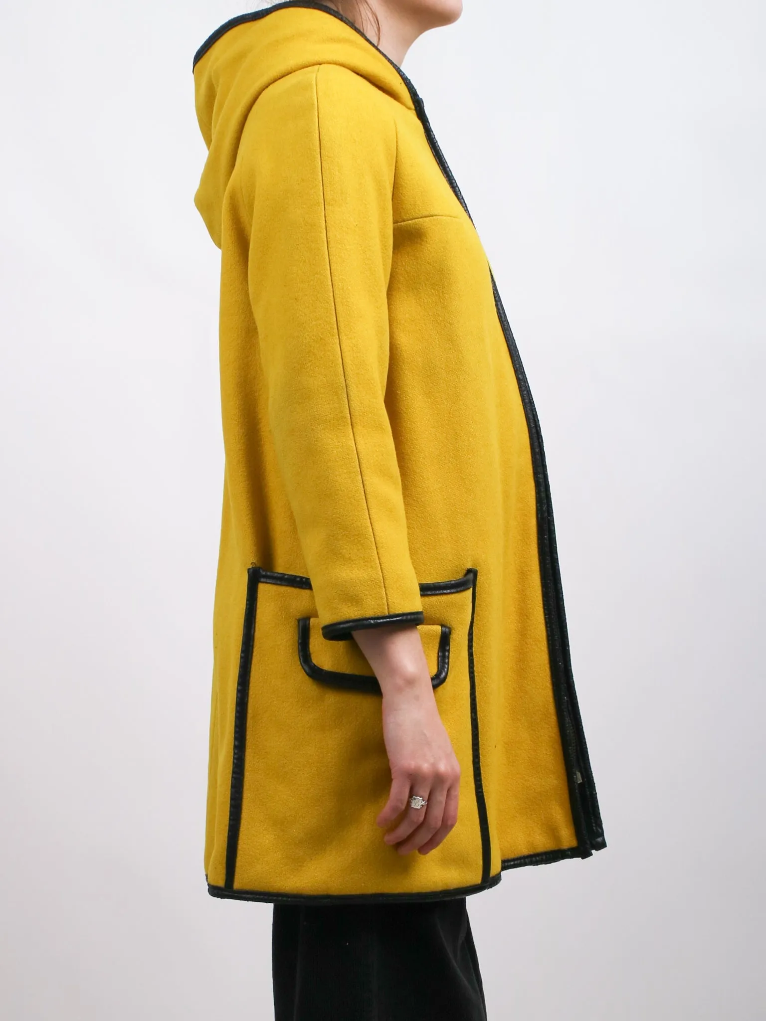 1960s Bright Yellow and Black Bonnie Cashin Style Hooded Coat by Niccolni