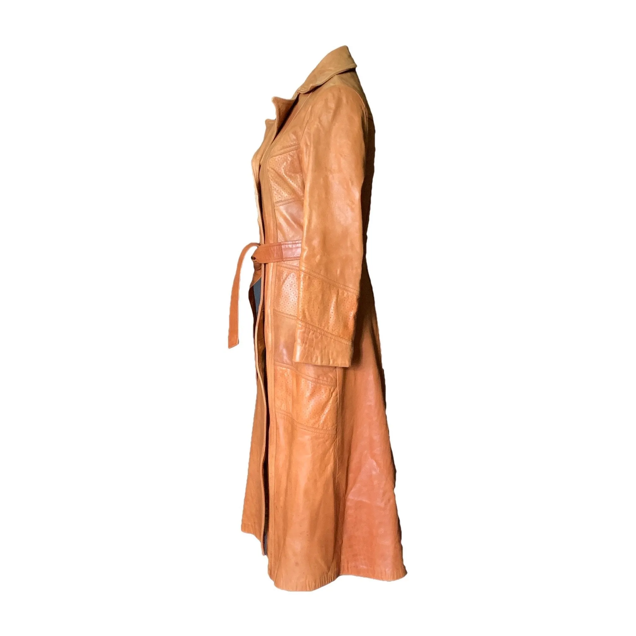 1960s Brown Leather Trench Coat by Altman of Dallas. Bohemian Southwestern Style.