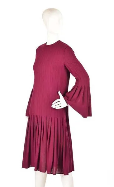 1960s Pierre Cardin Eggplant Purple Pleated Dress