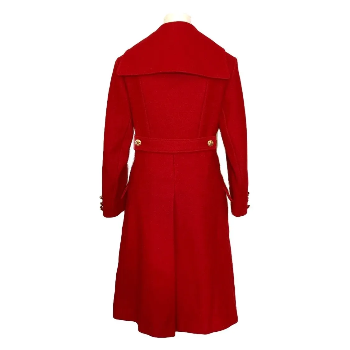 1960s Red Wool Coat by Preen. Warm Winter Coat. Military and Sailor Styling. Vintage Clothing.