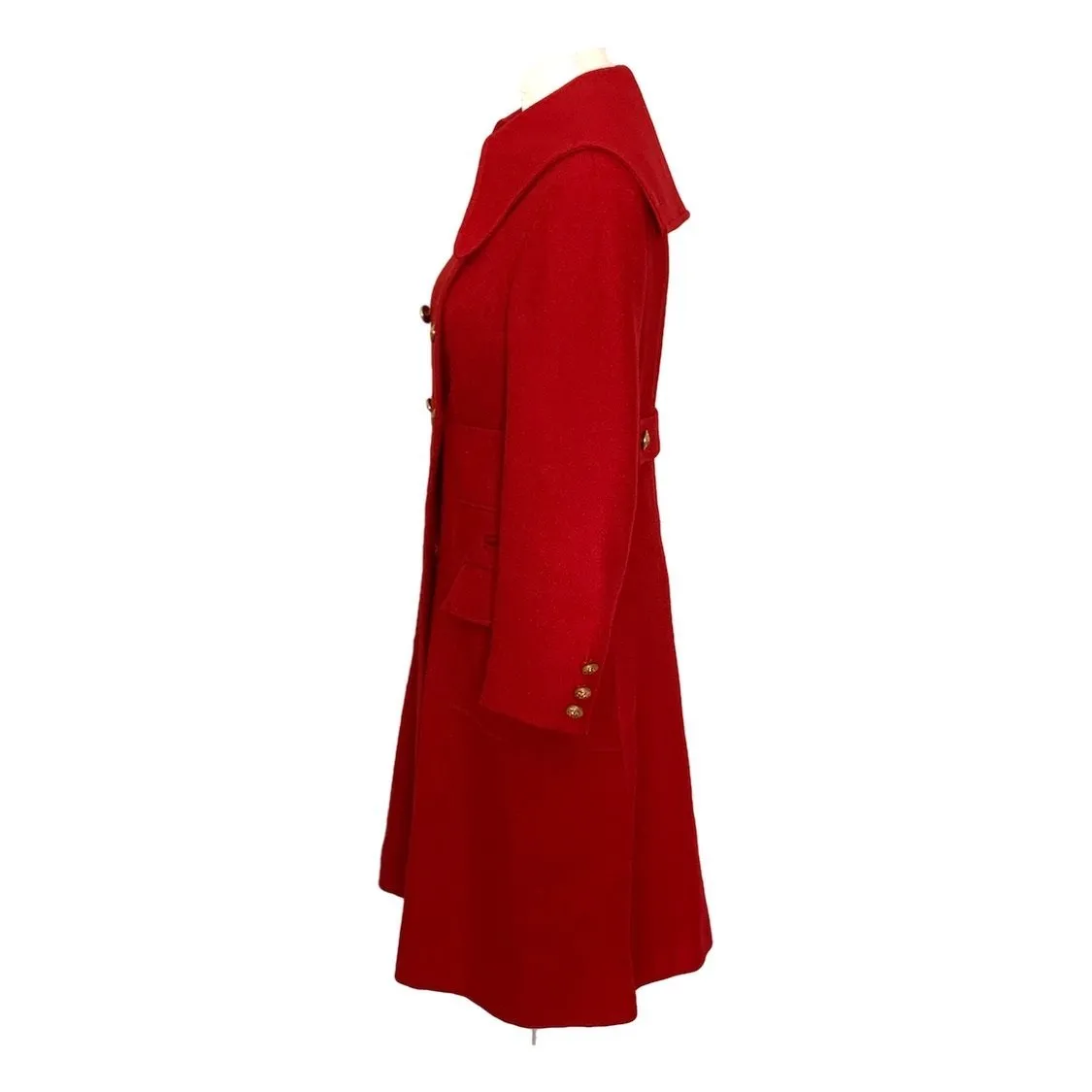 1960s Red Wool Coat by Preen. Warm Winter Coat. Military and Sailor Styling. Vintage Clothing.