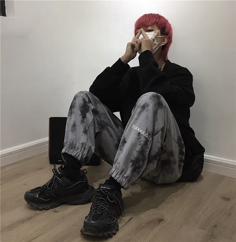 2022 Harajuku tie dye street hipster women cotton wide-leg sweatpants waist casual pants