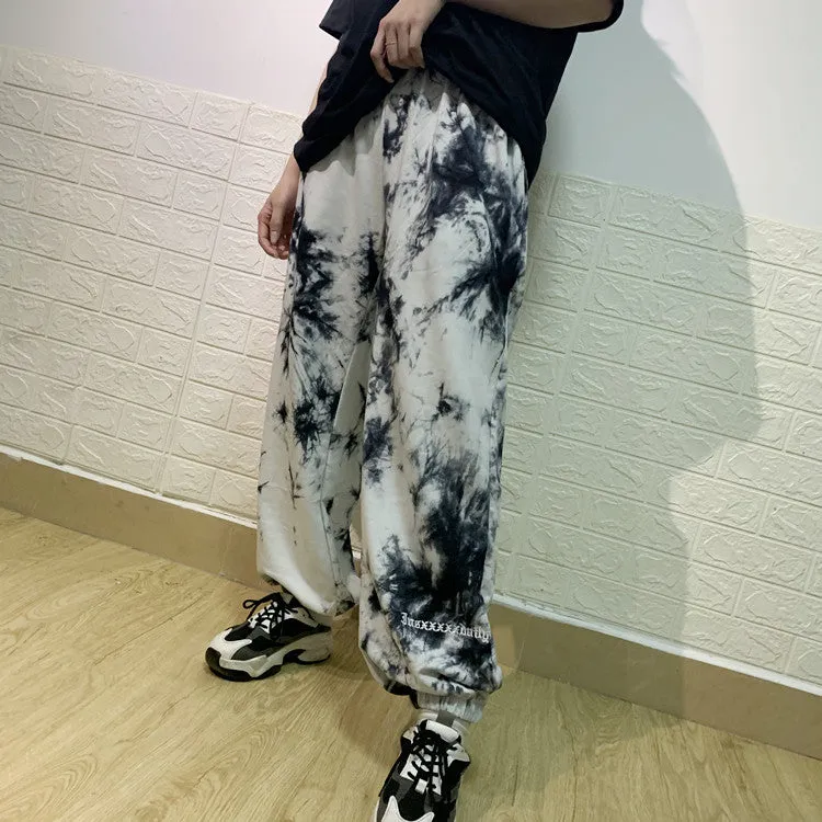 2022 Harajuku tie dye street hipster women cotton wide-leg sweatpants waist casual pants