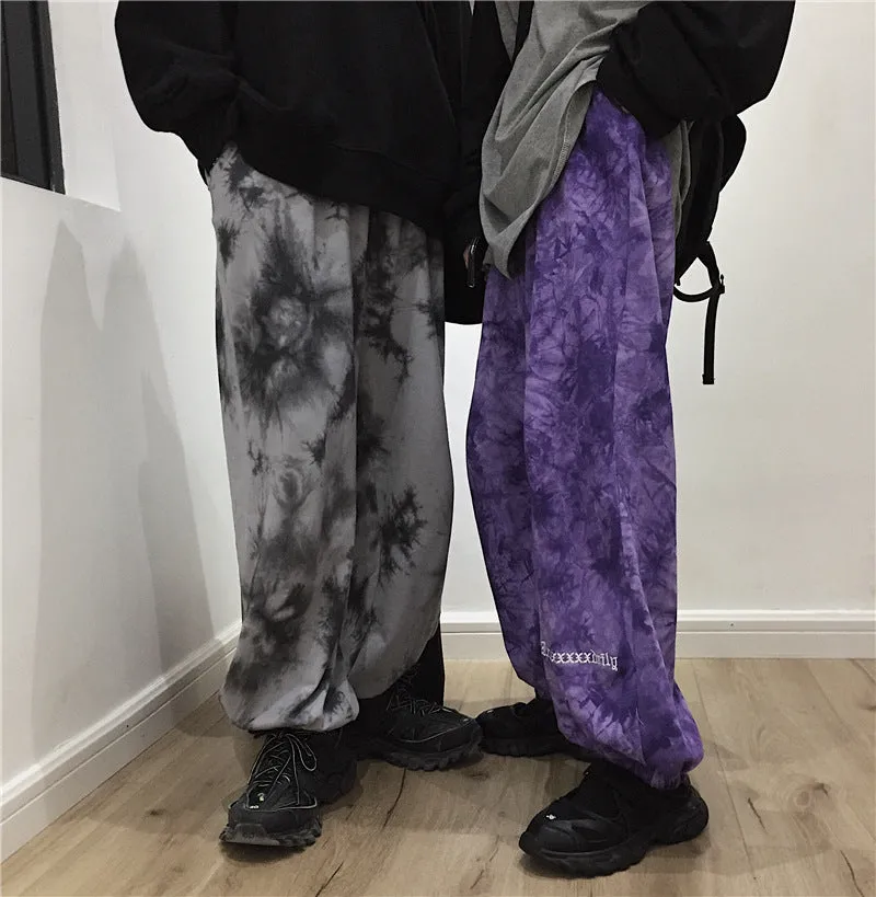 2022 Harajuku tie dye street hipster women cotton wide-leg sweatpants waist casual pants