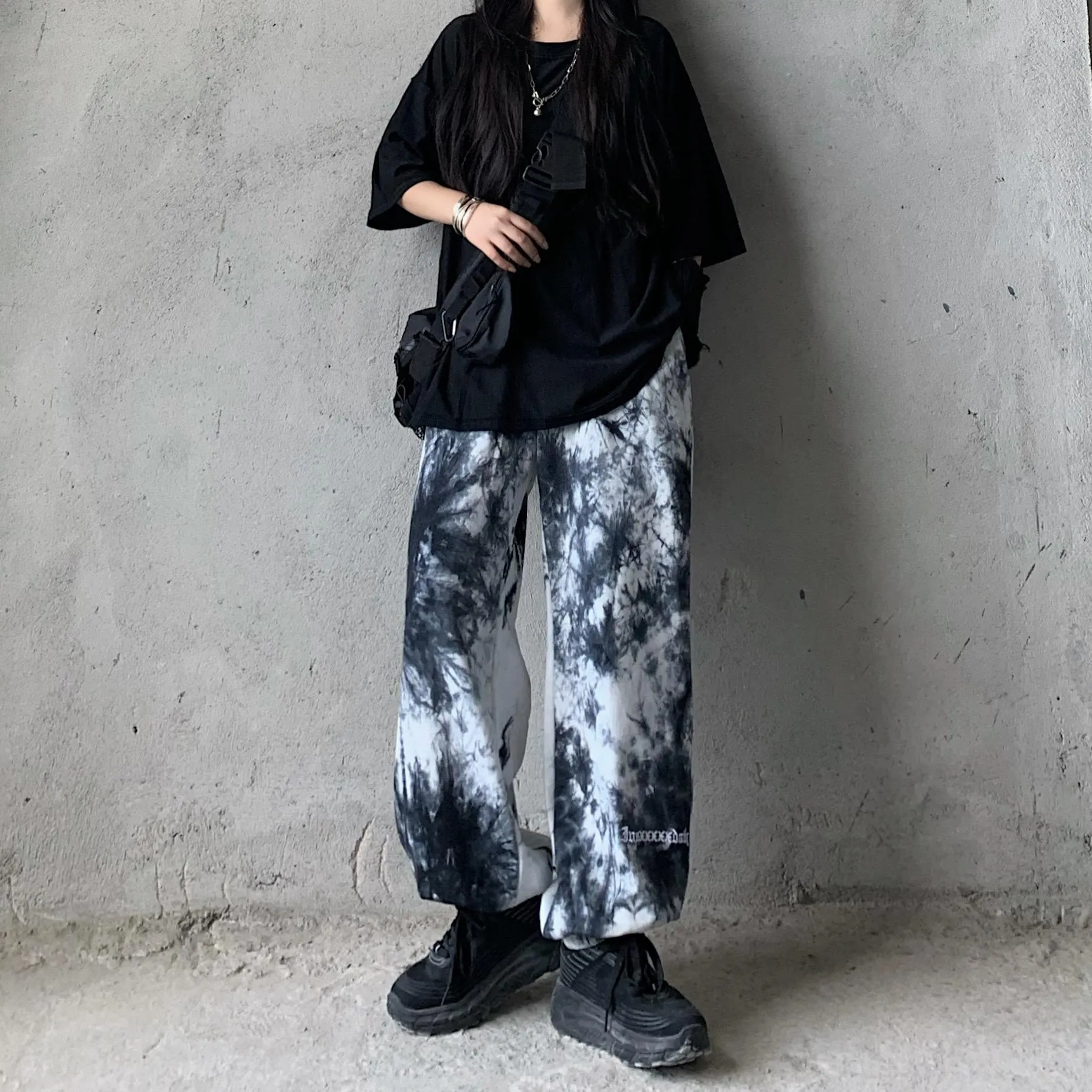 2022 Harajuku tie dye street hipster women cotton wide-leg sweatpants waist casual pants