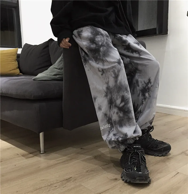 2022 Harajuku tie dye street hipster women cotton wide-leg sweatpants waist casual pants