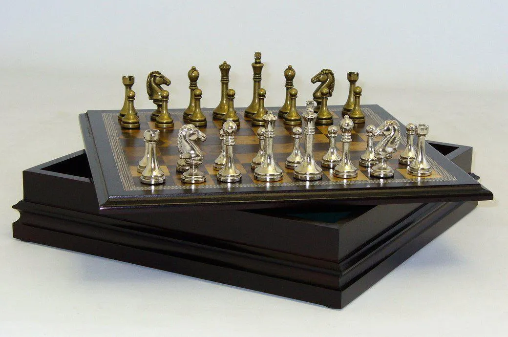 2.5" Metal Staunton Chess Set in Wood Chest