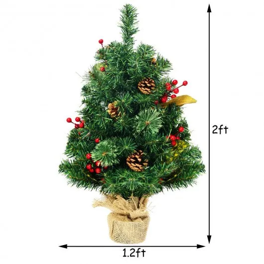 2Ft Tabletop Pine Artificial Christmas Tree in Burlap Base