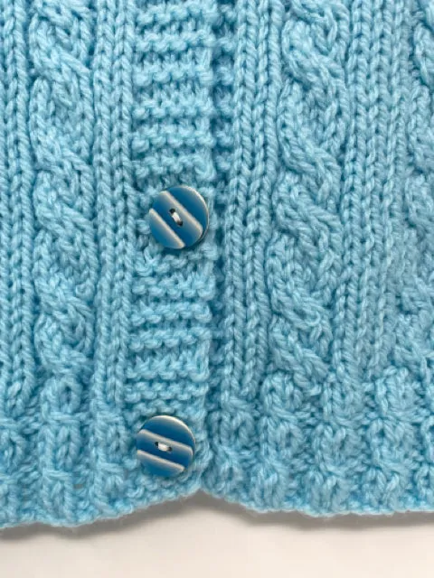 3-4 Y Robin's Egg Blue Acrylic Cable Knit Cardigan and Hat