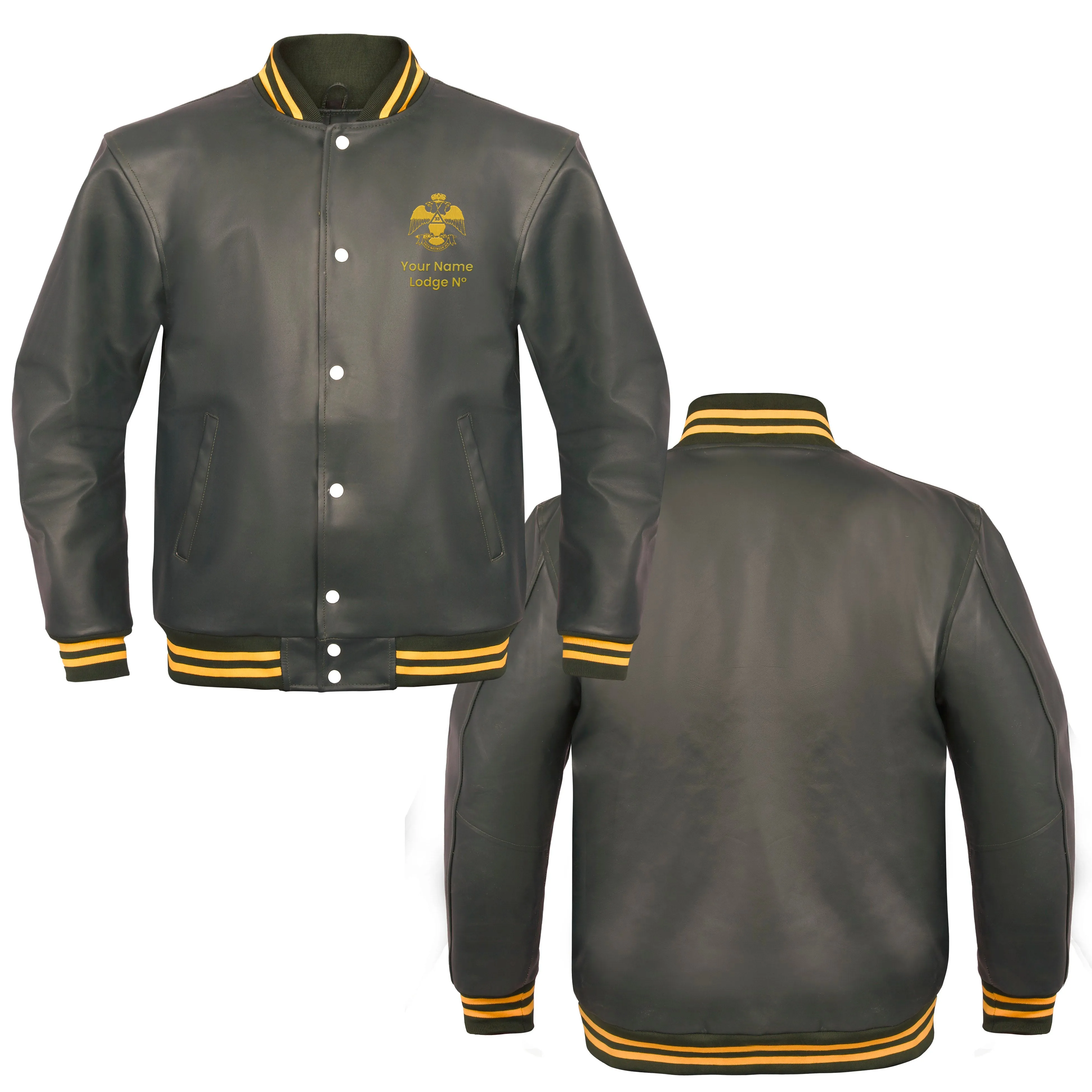 33rd Degree Scottish Rite Jacket - Wings Down Leather With Customizable Gold Embroidery