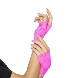 80s Fingerless Lace Gloves Adult Neon Pink