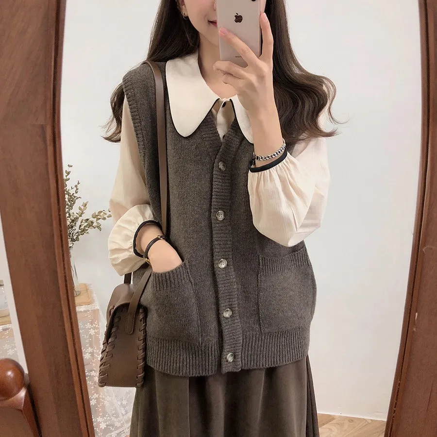 A Line solid Pleated Knee Length Suede Skirt   Vintage Plaid Long Sleeve