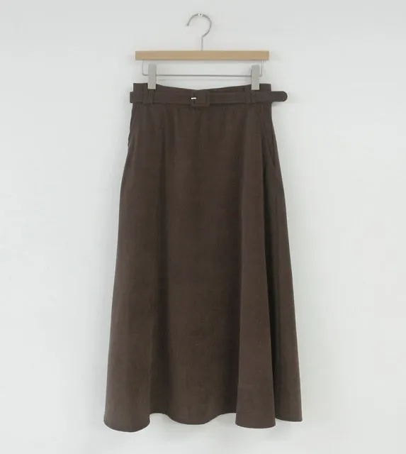 A Line solid Pleated Knee Length Suede Skirt   Vintage Plaid Long Sleeve