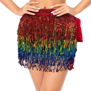 Adult Rainbow Wrap Around Sequin Fringe Skirt