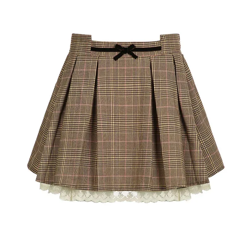 Advbridge  New Harajuku Vintage Plaid Skirt Women's High Waist Anti-exposure Elegant Pleated Skirt Casual Slimming A Word Short Dress