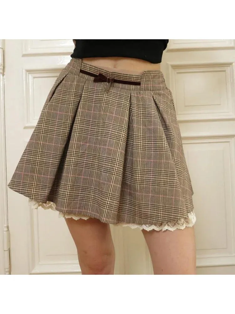 Advbridge  New Harajuku Vintage Plaid Skirt Women's High Waist Anti-exposure Elegant Pleated Skirt Casual Slimming A Word Short Dress