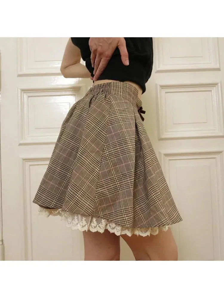 Advbridge  New Harajuku Vintage Plaid Skirt Women's High Waist Anti-exposure Elegant Pleated Skirt Casual Slimming A Word Short Dress