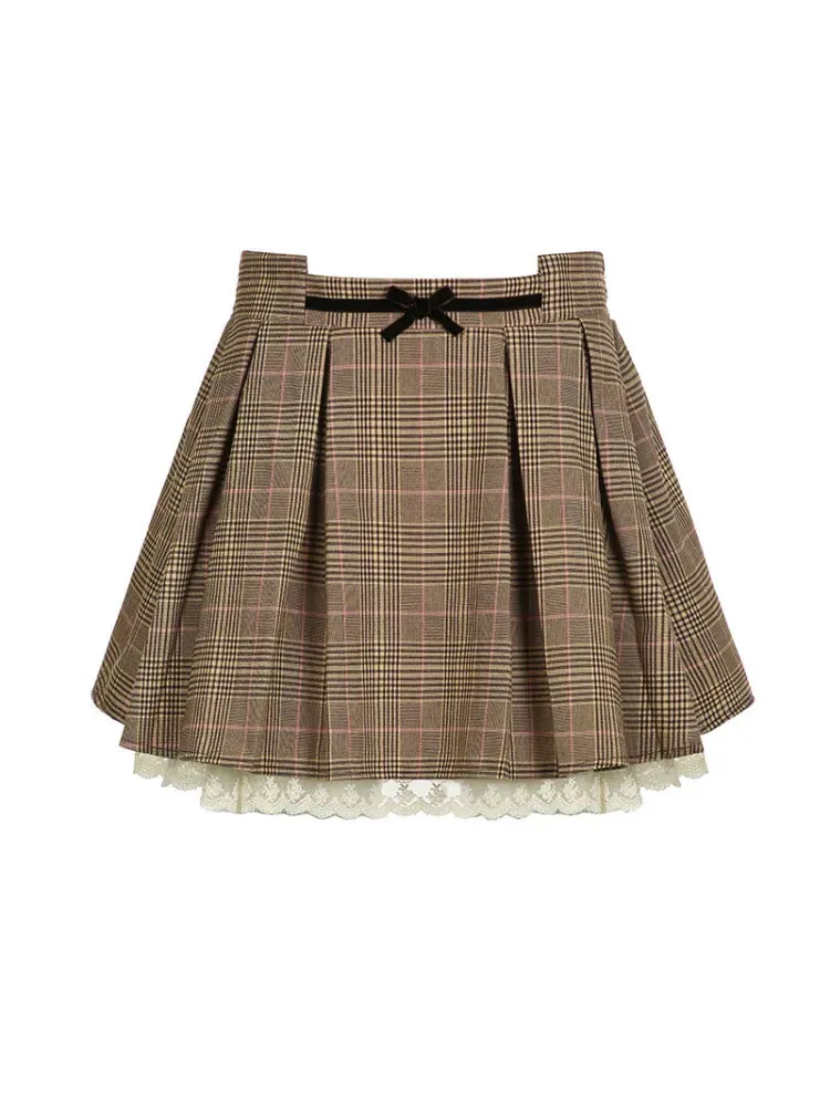 Advbridge  New Harajuku Vintage Plaid Skirt Women's High Waist Anti-exposure Elegant Pleated Skirt Casual Slimming A Word Short Dress