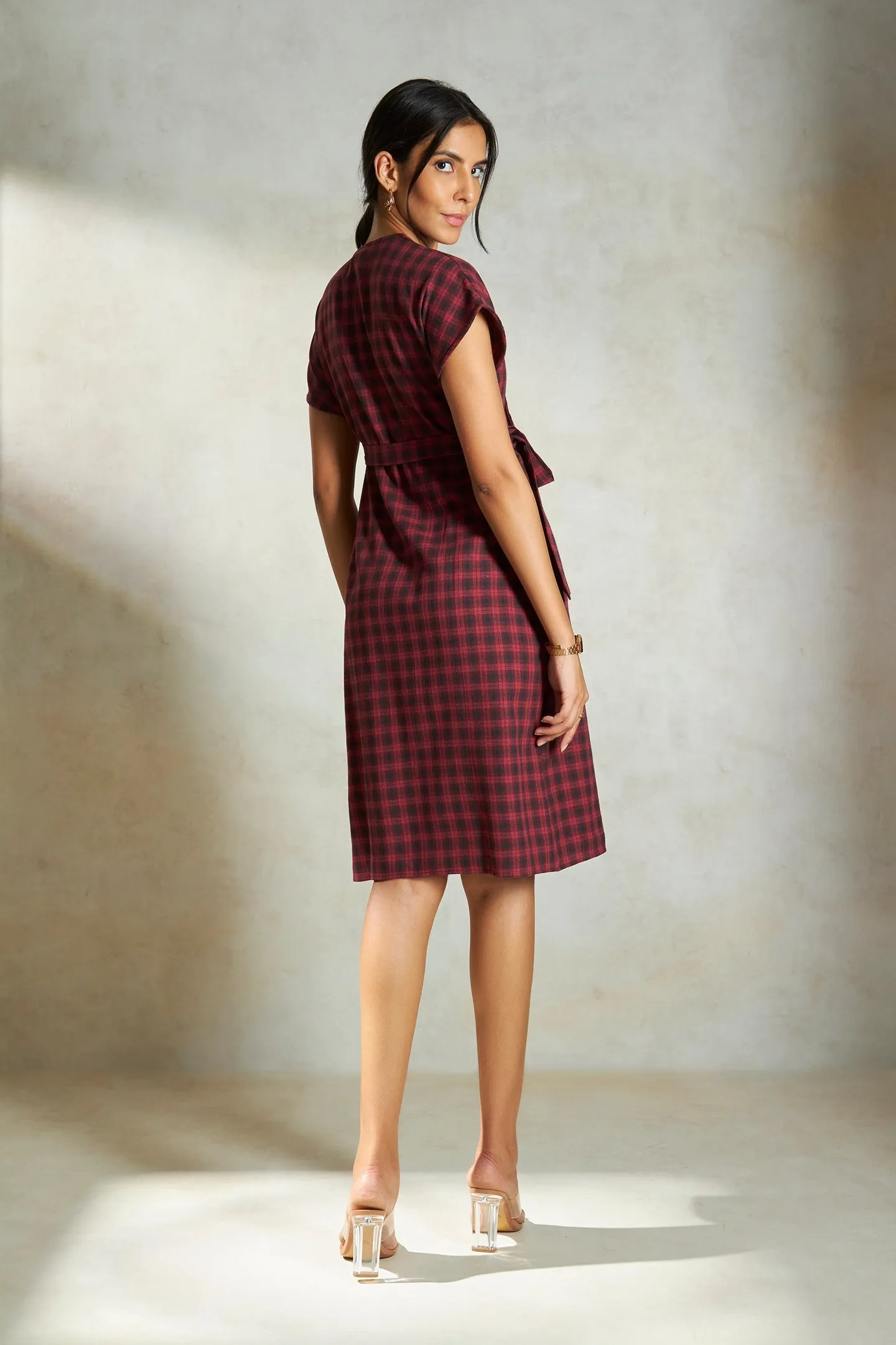 Amira|Checked Cotton Wrap Dress