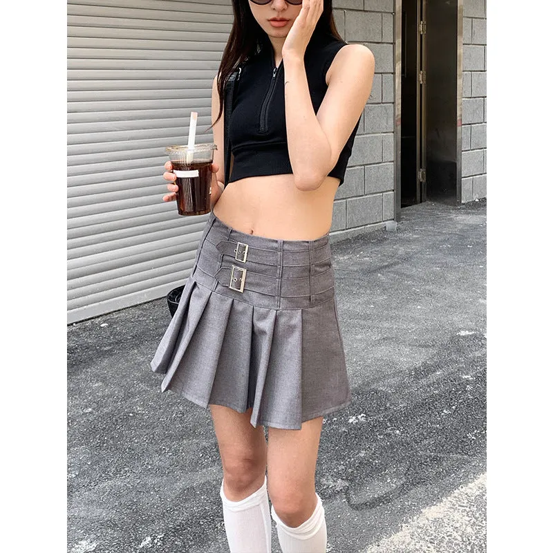 Amozae misunderstood outfit Loopin Summer Hot Girl Wear High Waist Skirt College Style Short Skirt Anti-Exposure Slimming A- line Pleated Skirt