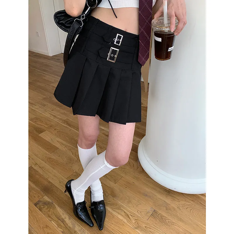 Amozae misunderstood outfit Loopin Summer Hot Girl Wear High Waist Skirt College Style Short Skirt Anti-Exposure Slimming A- line Pleated Skirt