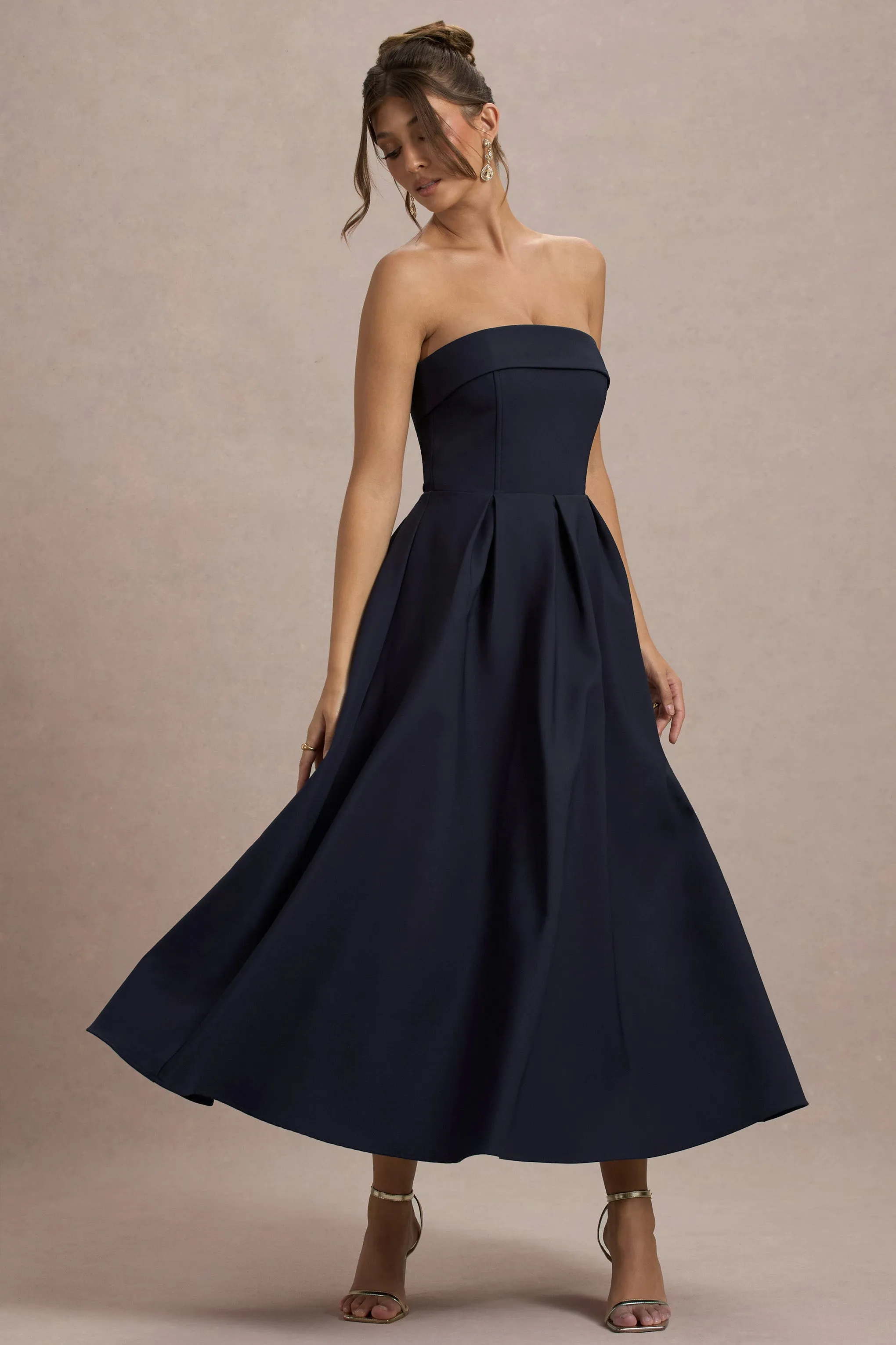 Annalise | Navy Bandeau Skater Midi Dress