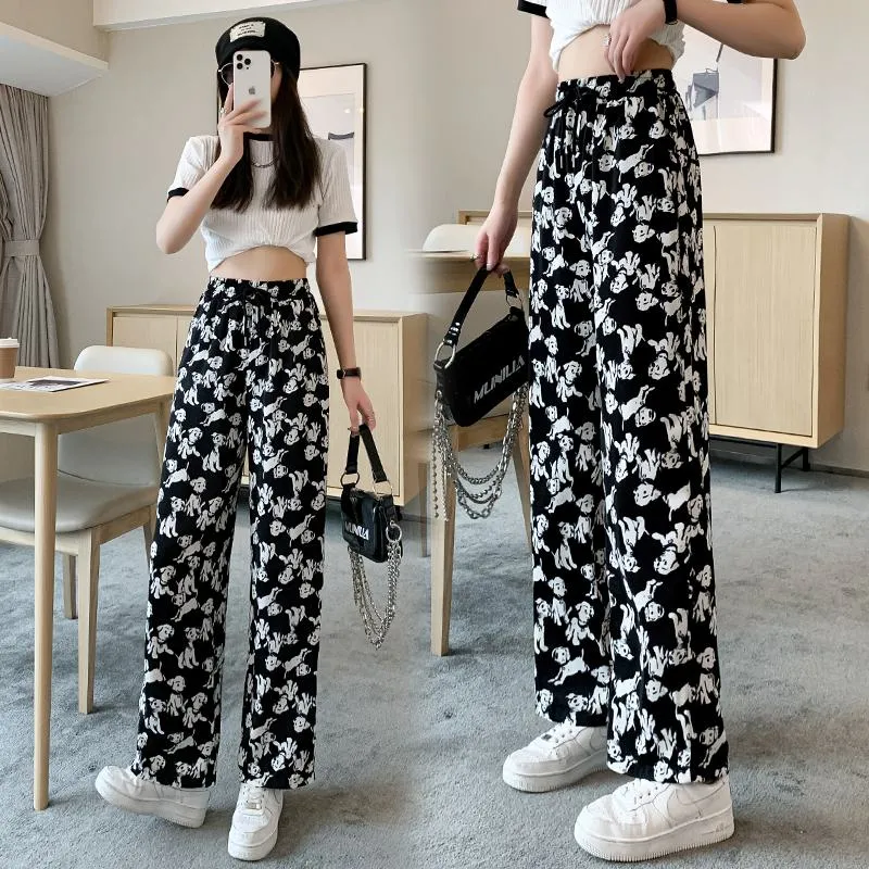 Anti-Aging Cute Draping Straight Print Slimming Wide-Leg Pants