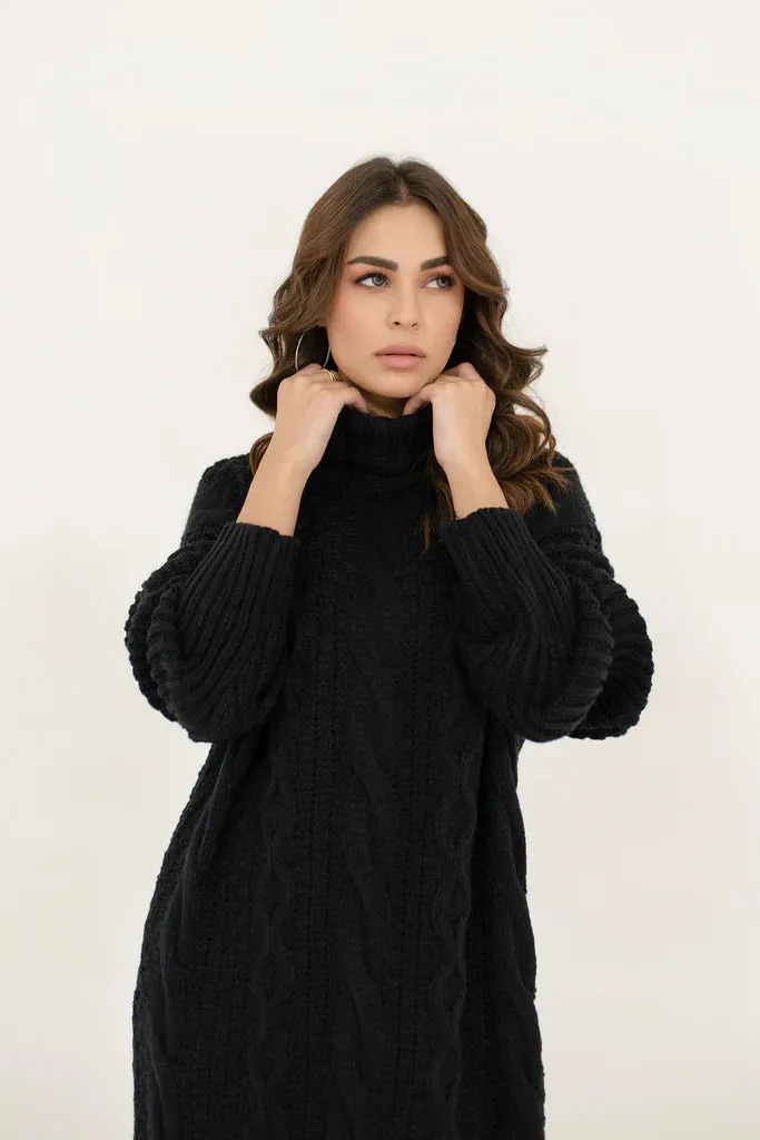 Autumn Winter '23 - Rosy Cable Knit Black Dress