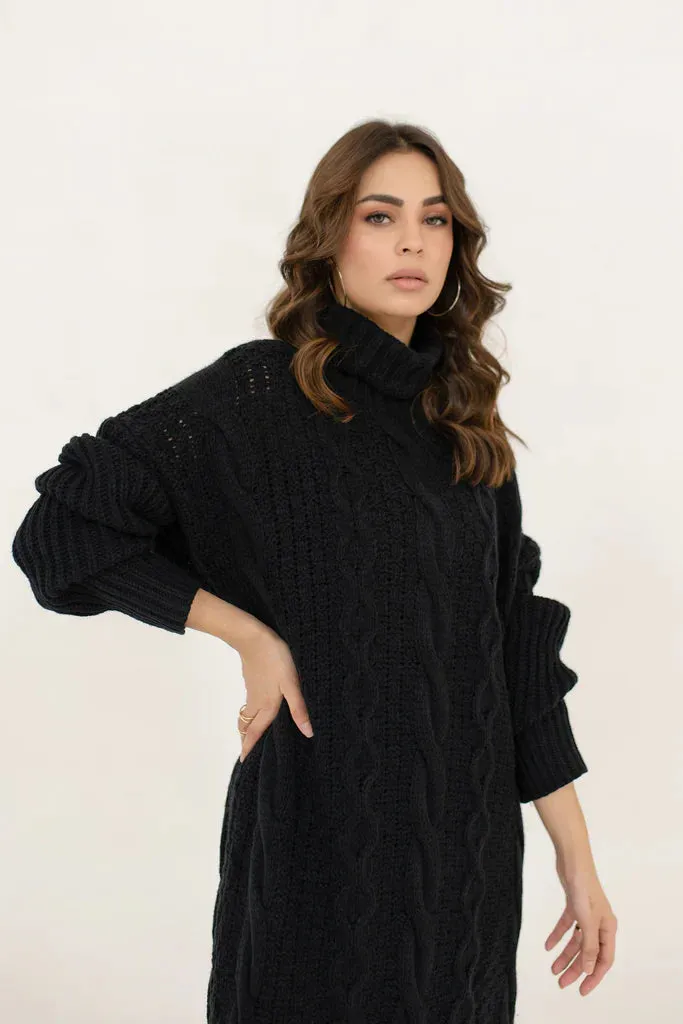 Autumn Winter '23 - Rosy Cable Knit Black Dress