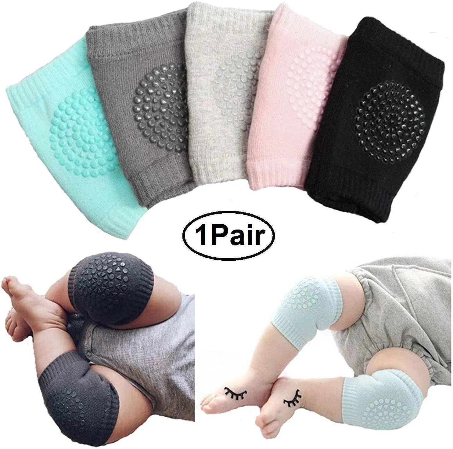 Baby Knee Pads for Crawling, Anti-Slip Padded Stretchable Elastic Cotton Soft Breathable Comfortable Knee Cap Elbow Safety Protector