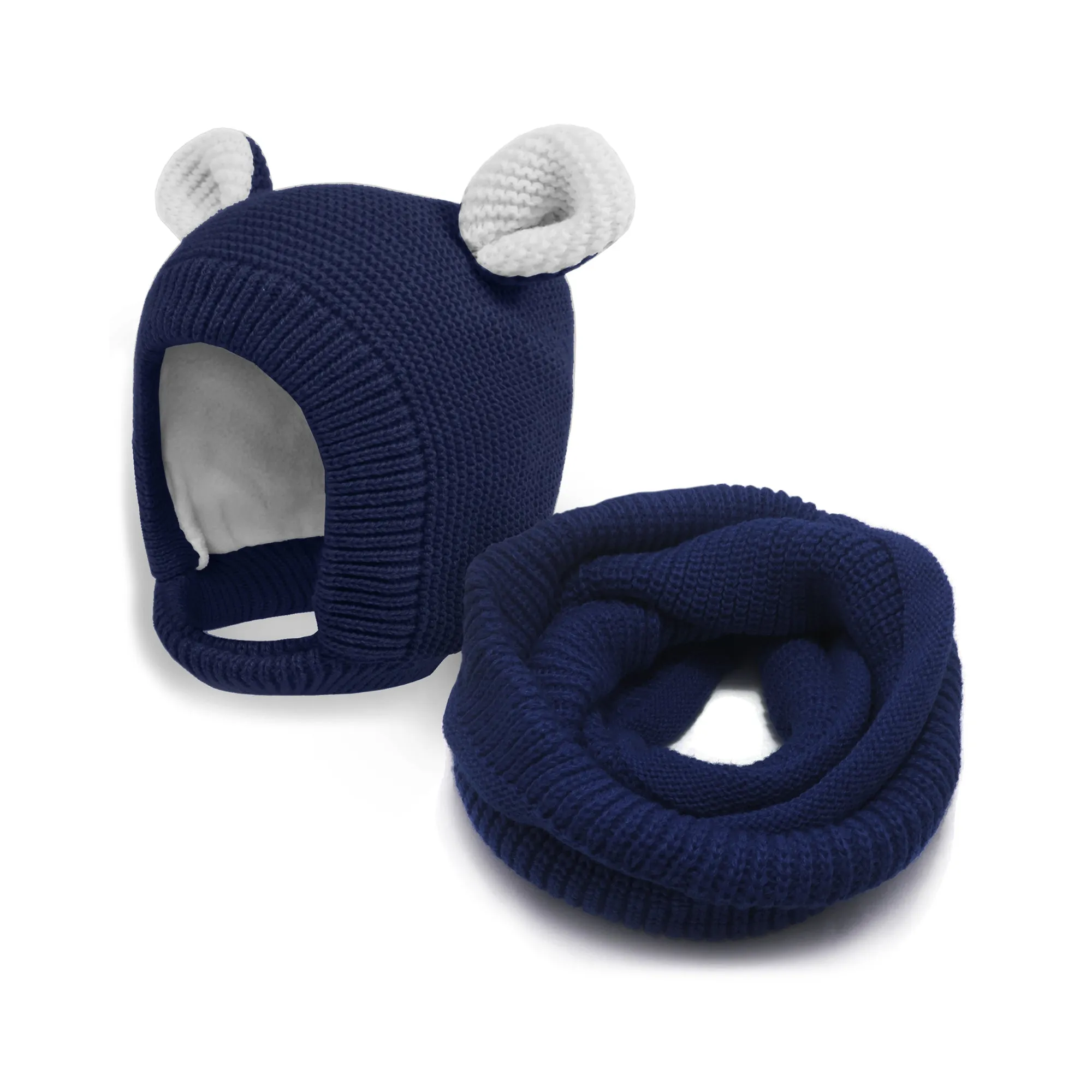 Baby Winter Knit Hat Earflap Toddler Fleece Lined Hat | Navy