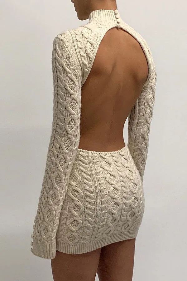 Backless Wool Mini Sexy Knit Dress