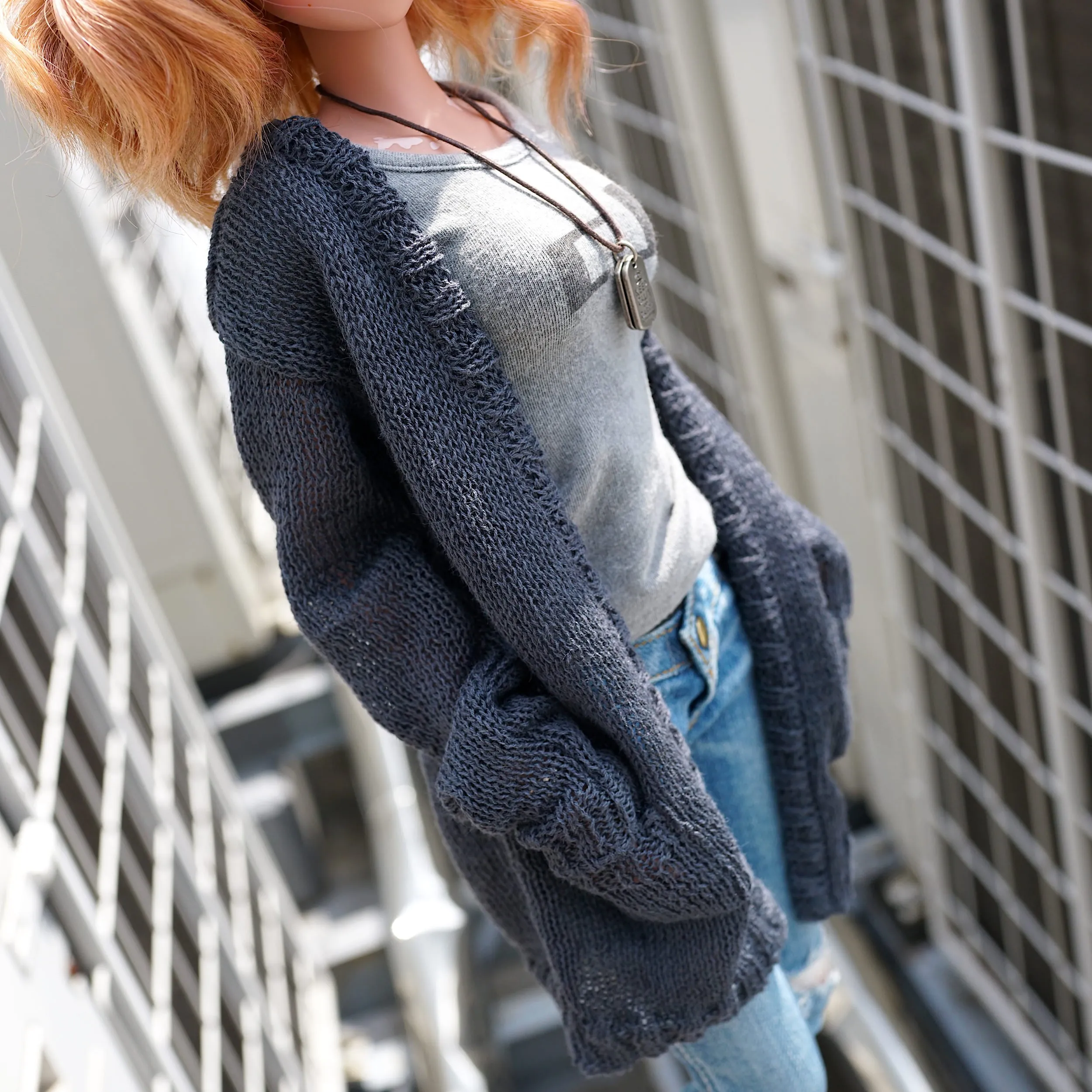 Baggy Knit Cardigan (Ash Blue)