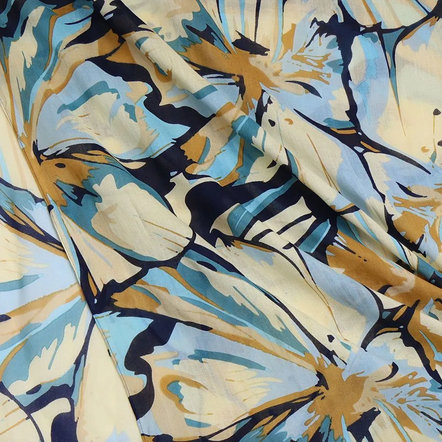 Bamboo viscose navy mix painterly petal print scarf