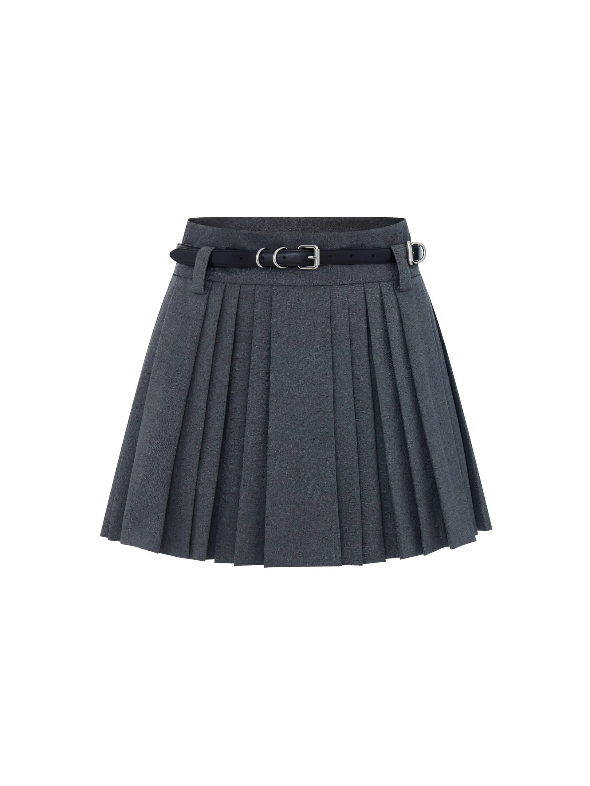 Belt Pleated Mini Skirt