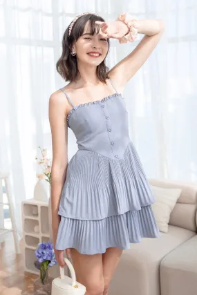 BEVELYN PLEATED MINI DRESS IN BLUE