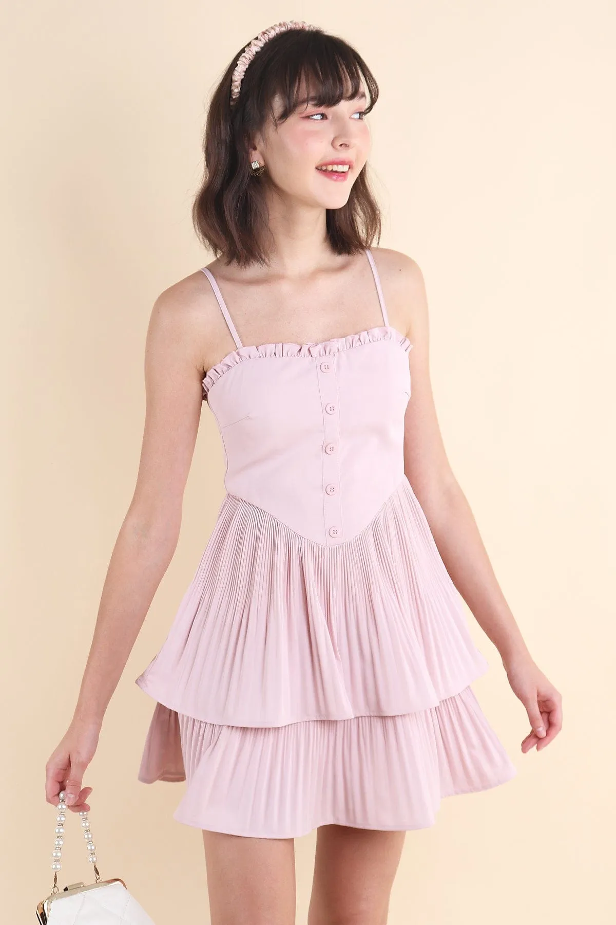 BEVELYN PLEATED MINI DRESS IN PINK