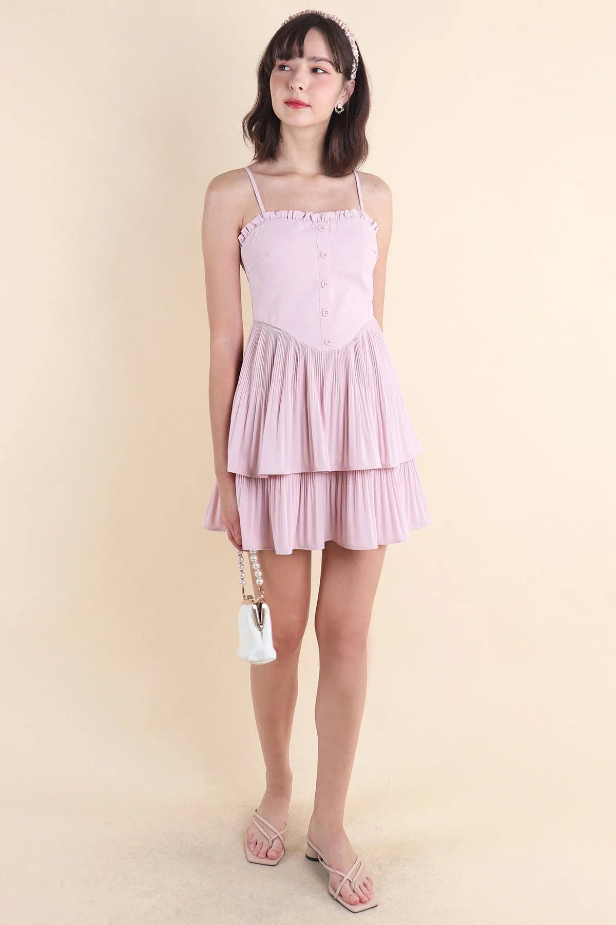 BEVELYN PLEATED MINI DRESS IN PINK