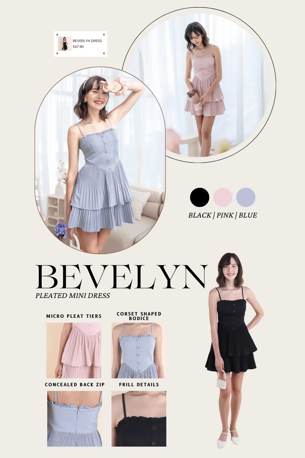 BEVELYN PLEATED MINI DRESS IN PINK