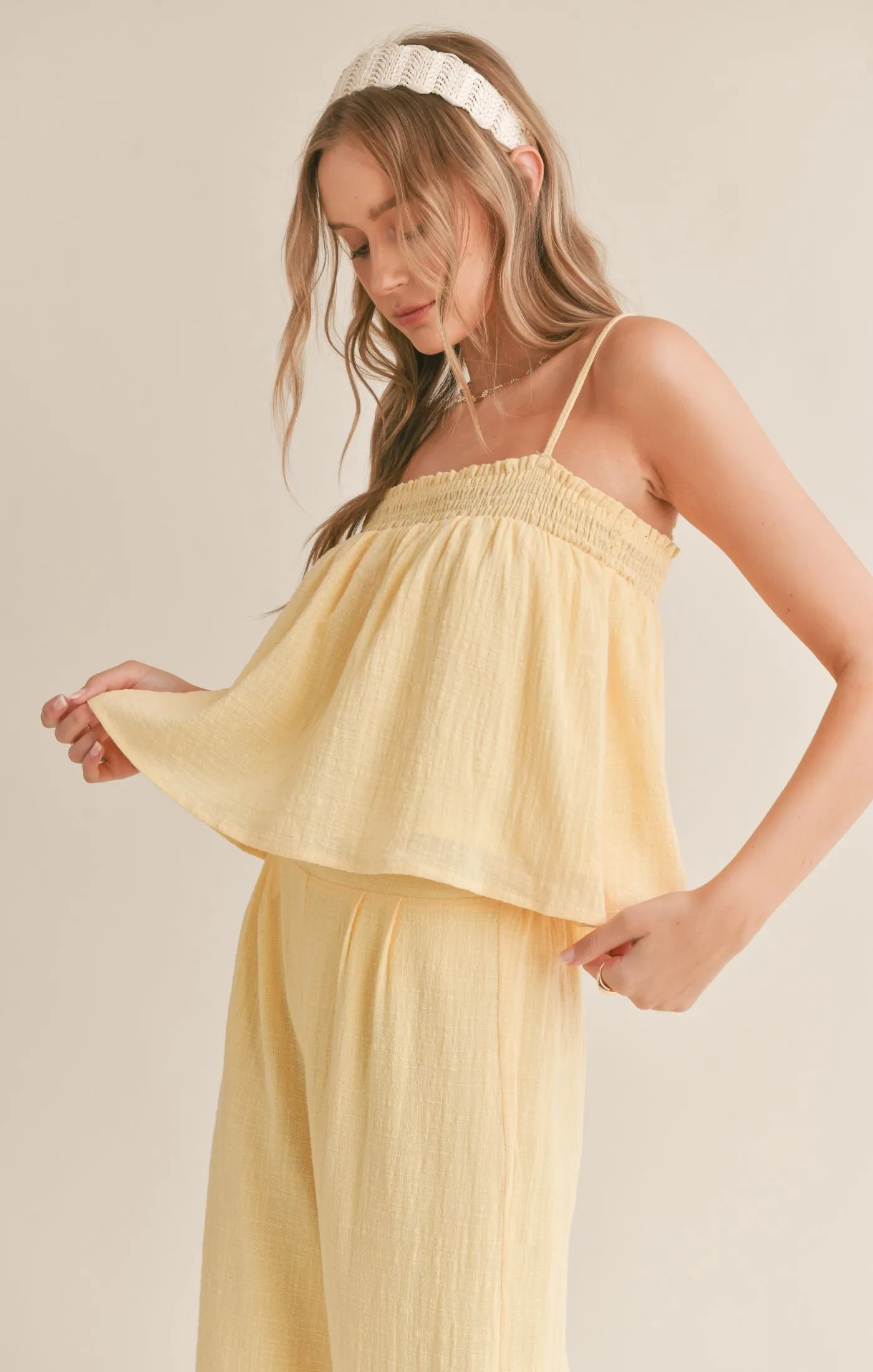 Bird Song Wide Leg Cropped Pant Lemon