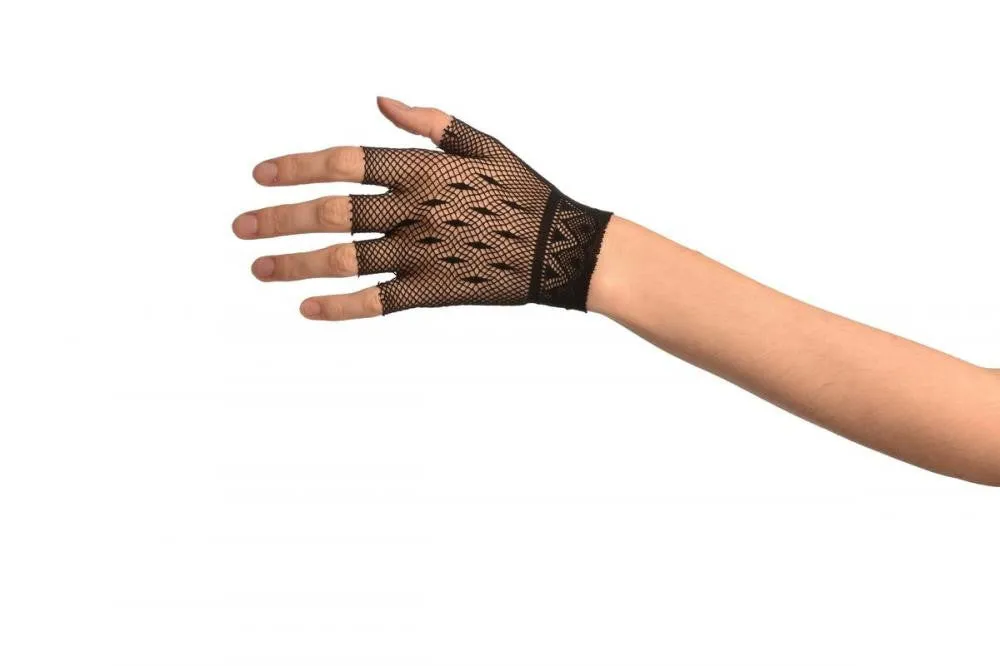 Black Fishnet With Rombs Fingerless Gloves