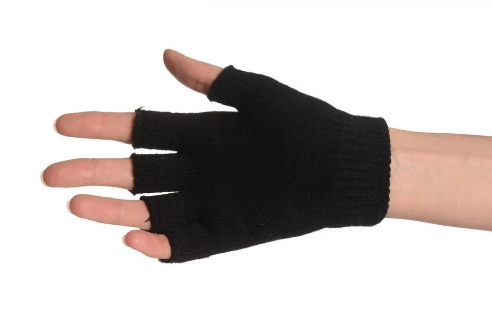 Black Gloves & Fingerless Gloves With Crystals (2 Pairs Set)