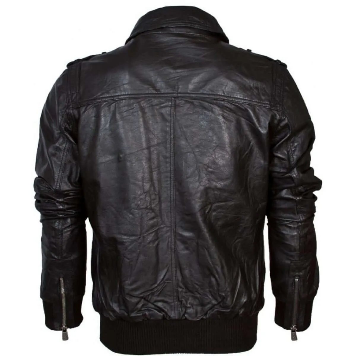 BLACK LEATHER BOMBER JACKET FOR MEN