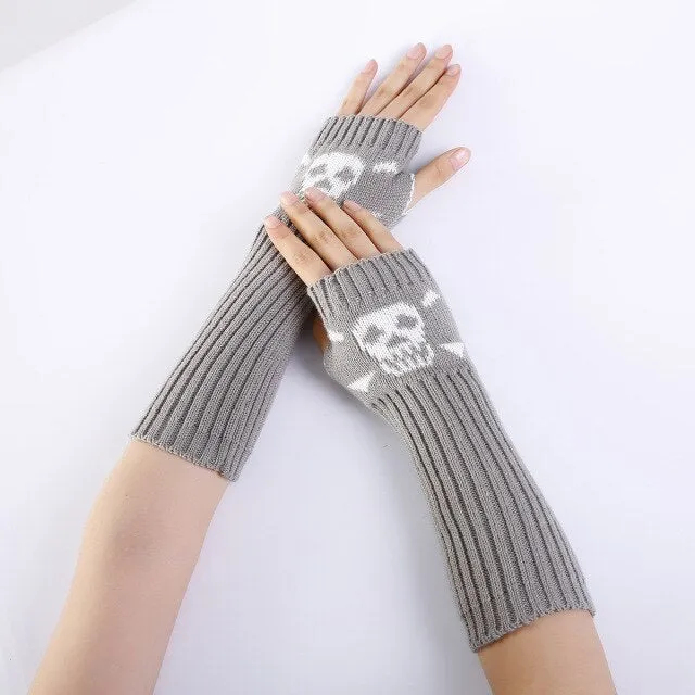 Black Skull Knitted Arm Warmers