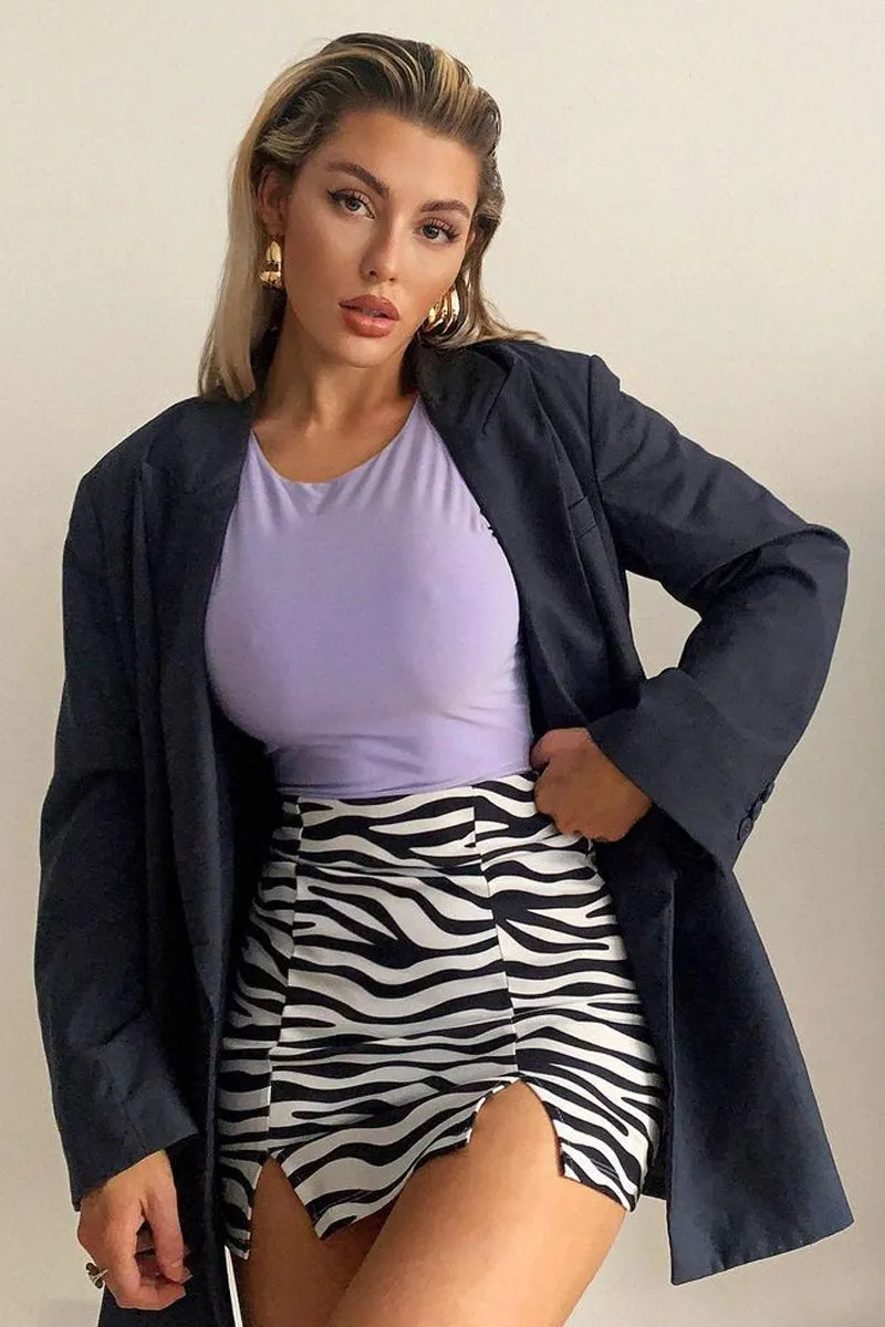 Black White Zebra Print Slit Hem Mini Skirt - Edie