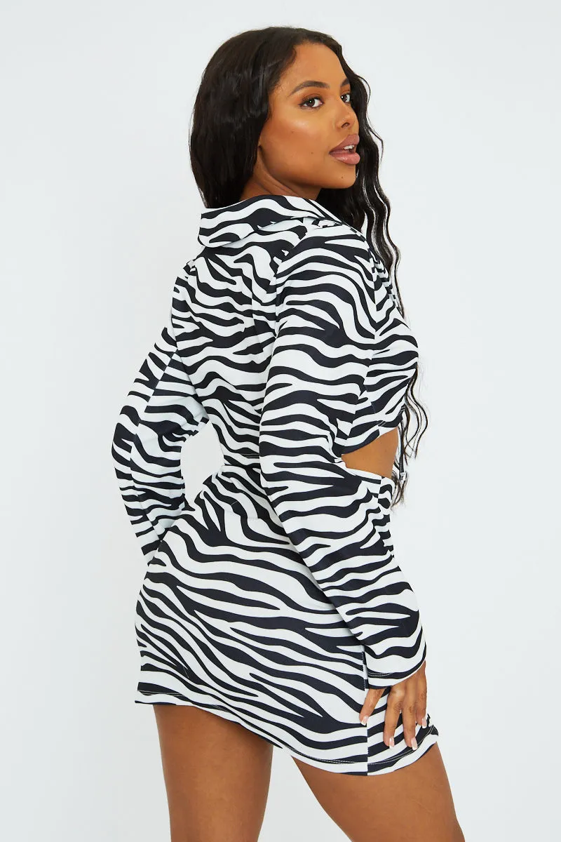 Black White Zebra Print Slit Hem Mini Skirt - Edie