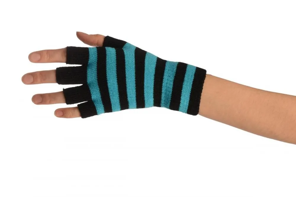 Blue & Black Stripes Short Fingerless Gloves